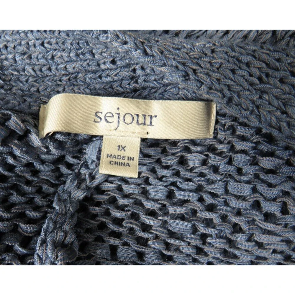 Sejour Women's Blue Button Up V Neck Lightweight Sweater Knit Cardigan Plus 1X - Picture 2 of 9